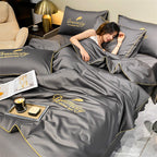 Cooling Ice Silk Duvet Cover Set, Breathable 3D Weave