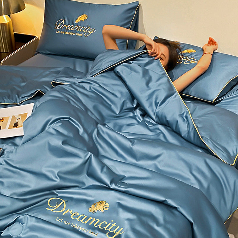 Cooling Ice Silk Duvet Cover Set, Breathable 3D Weave
