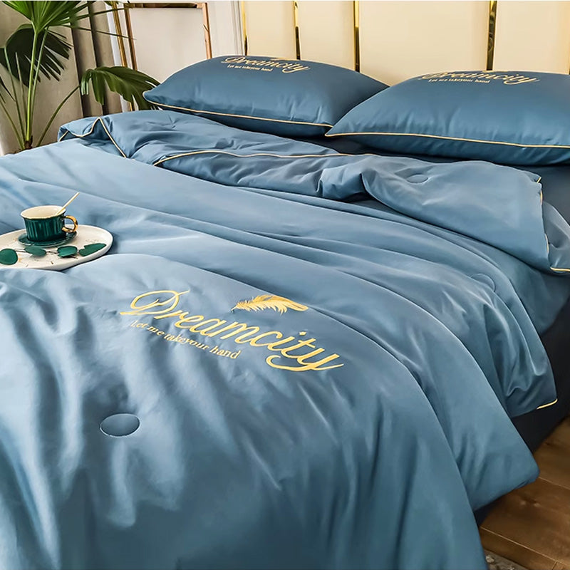 Cooling Ice Silk Duvet Cover Set, Breathable 3D Weave