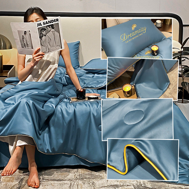 Cooling Ice Silk Duvet Cover Set, Breathable 3D Weave