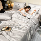 Cooling Ice Silk Duvet Cover Set, Breathable 3D Weave