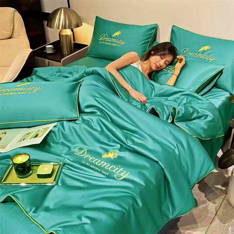 Cooling Ice Silk Duvet Cover Set, Breathable 3D Weave