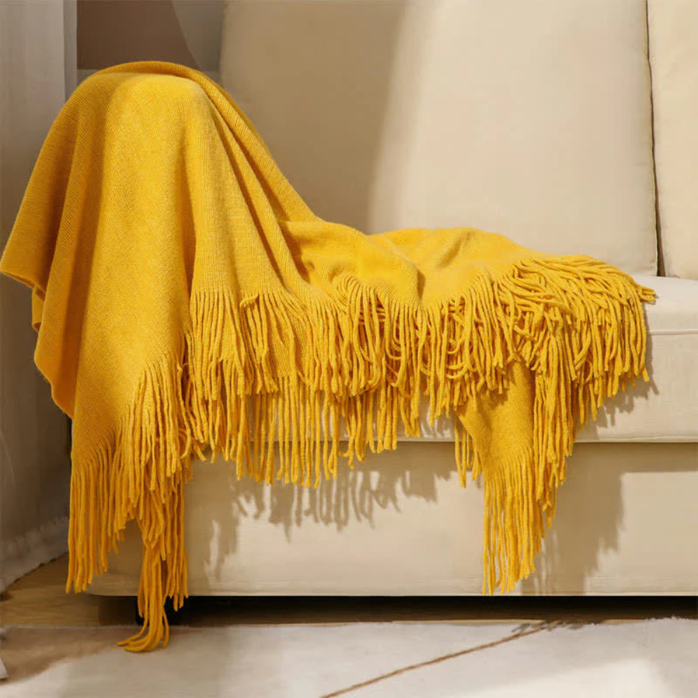 Chunky Knit Throw with Fringe Trim, Soft Acrylic, 2 Sizes