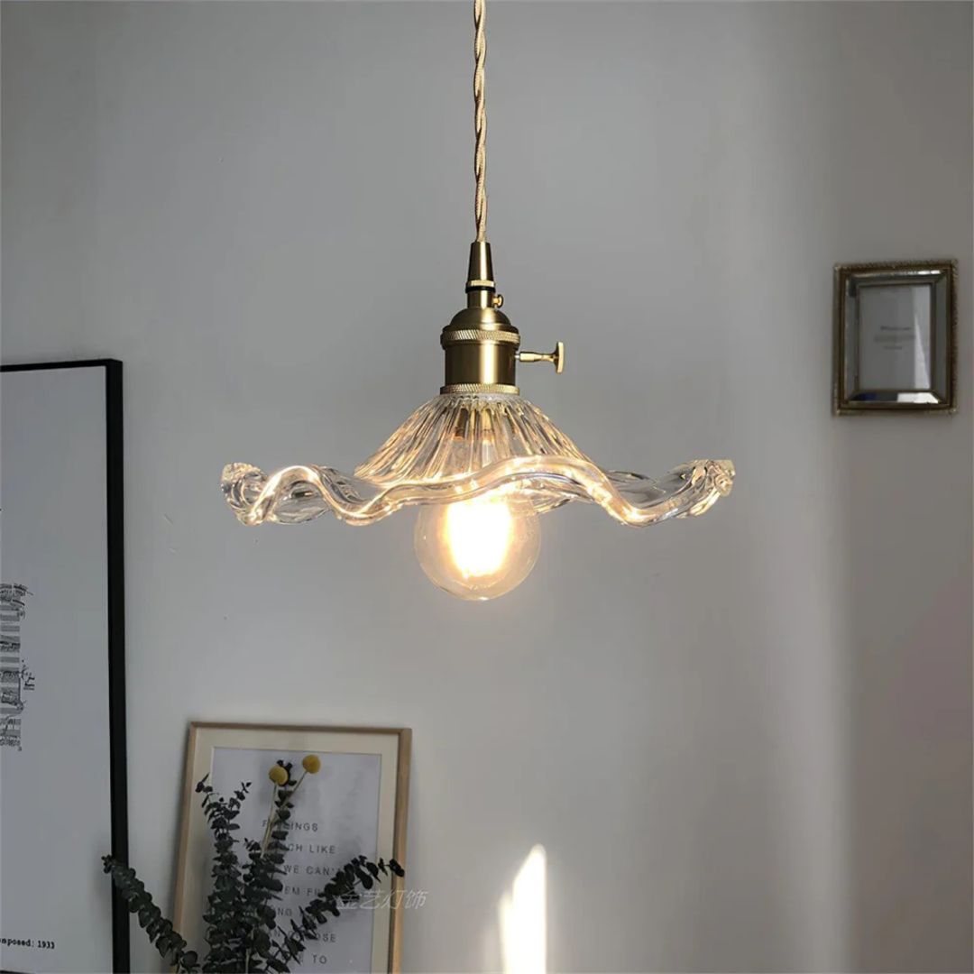 Green Glass Flower Pendant Light 23 cm with Brass Fitting