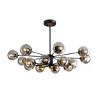 Scandinavian Glass Globe Chandelier, Black Iron, 6 to 16 Lights