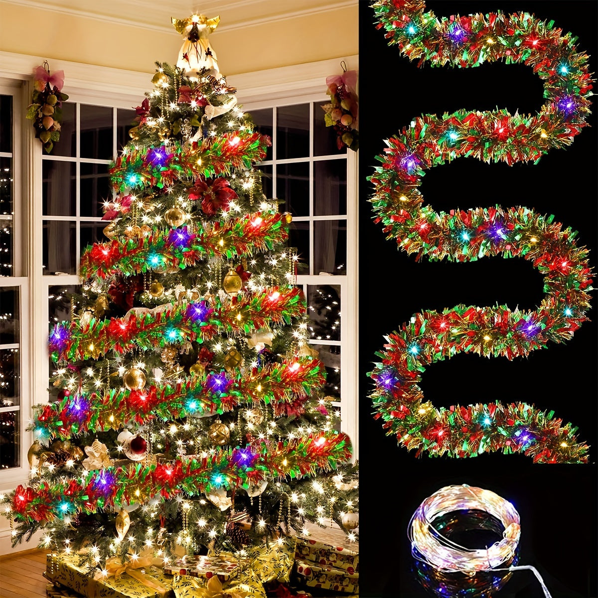 Glitter LED Garland 4.88 m with 50 Warm White Lights, Battery