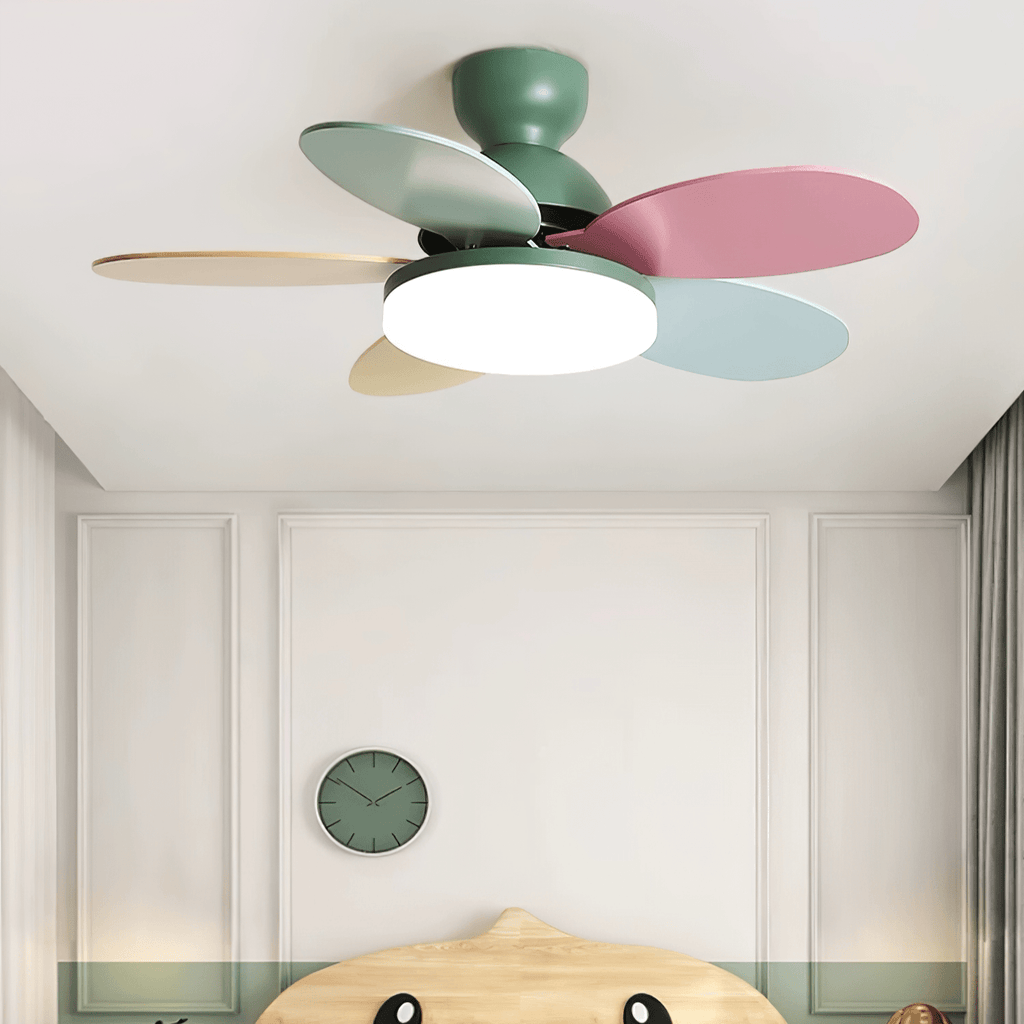 Kids Ceiling Fan with LED Light and Colourful Blades, Remote