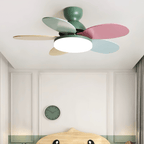 Kids Ceiling Fan with LED Light and Colourful Blades, Remote