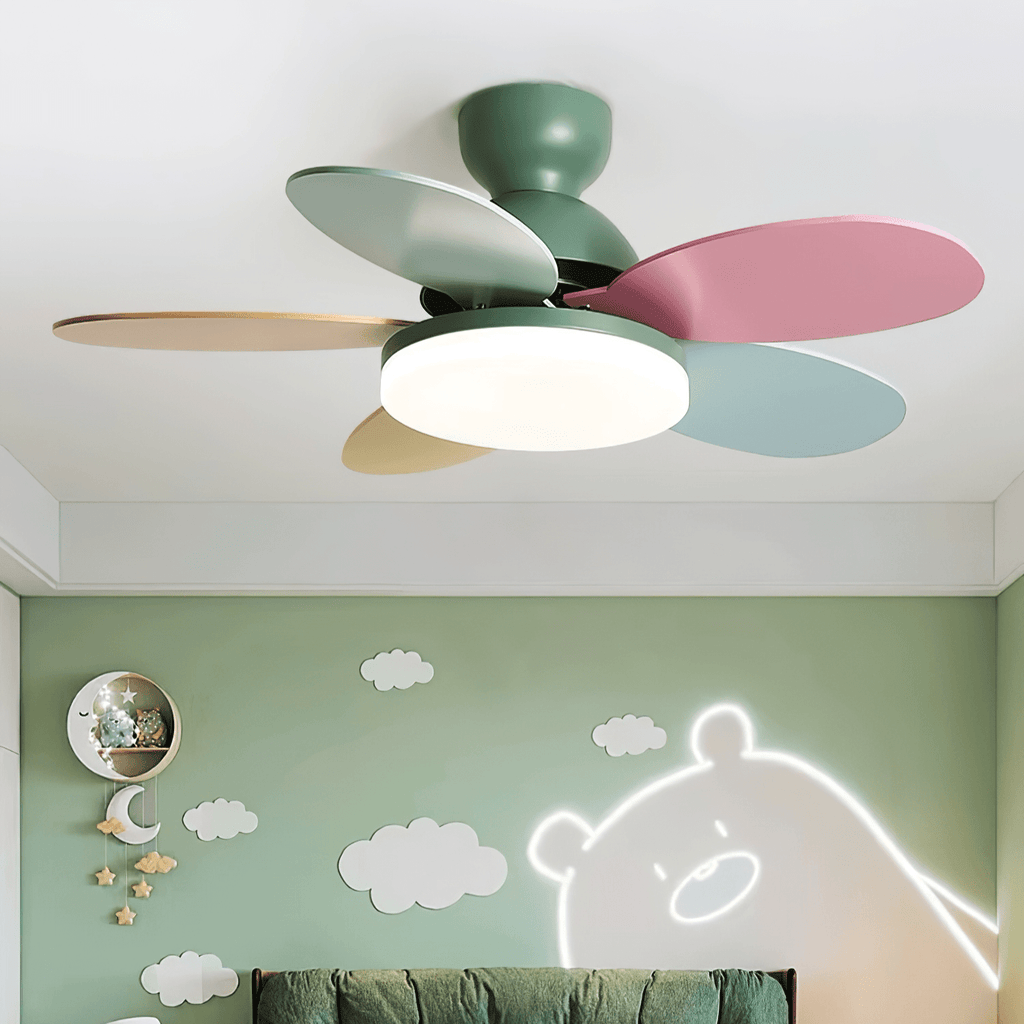 Kids Ceiling Fan with LED Light and Colourful Blades, Remote