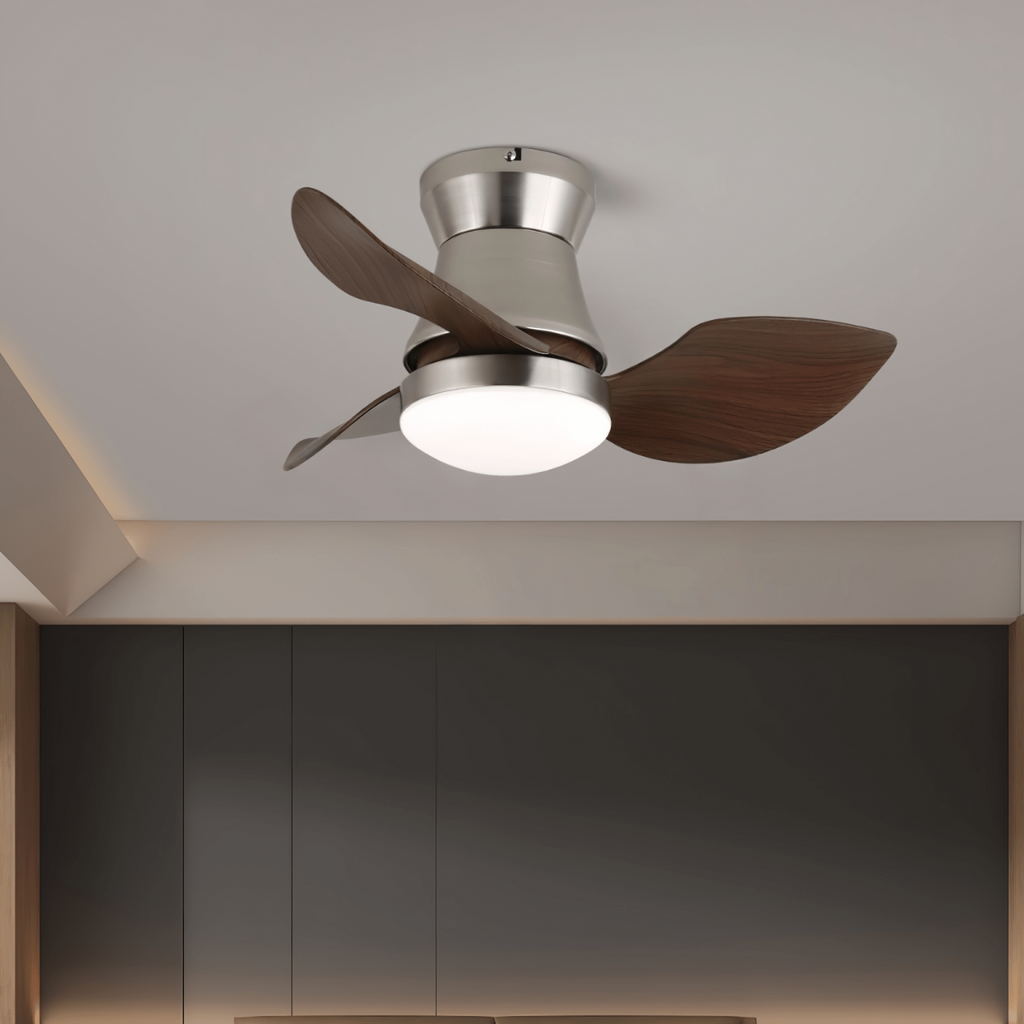 Nickel and Walnut Ceiling Fan with 24W LED Light, 60 cm
