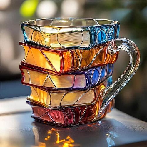 3D Stacked Books Mug for Book Lovers, Novelty Coffee Cup