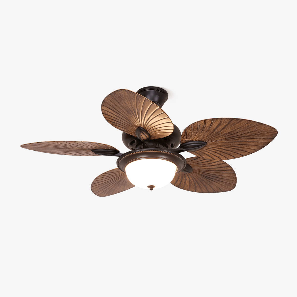 Tropical Ceiling Fan with Light and Wood-Effect Blades, Remote