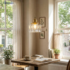 Vintage Ribbed Glass Pendant Light with Iron Frame