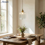 Vintage Ribbed Glass Pendant Light with Iron Frame