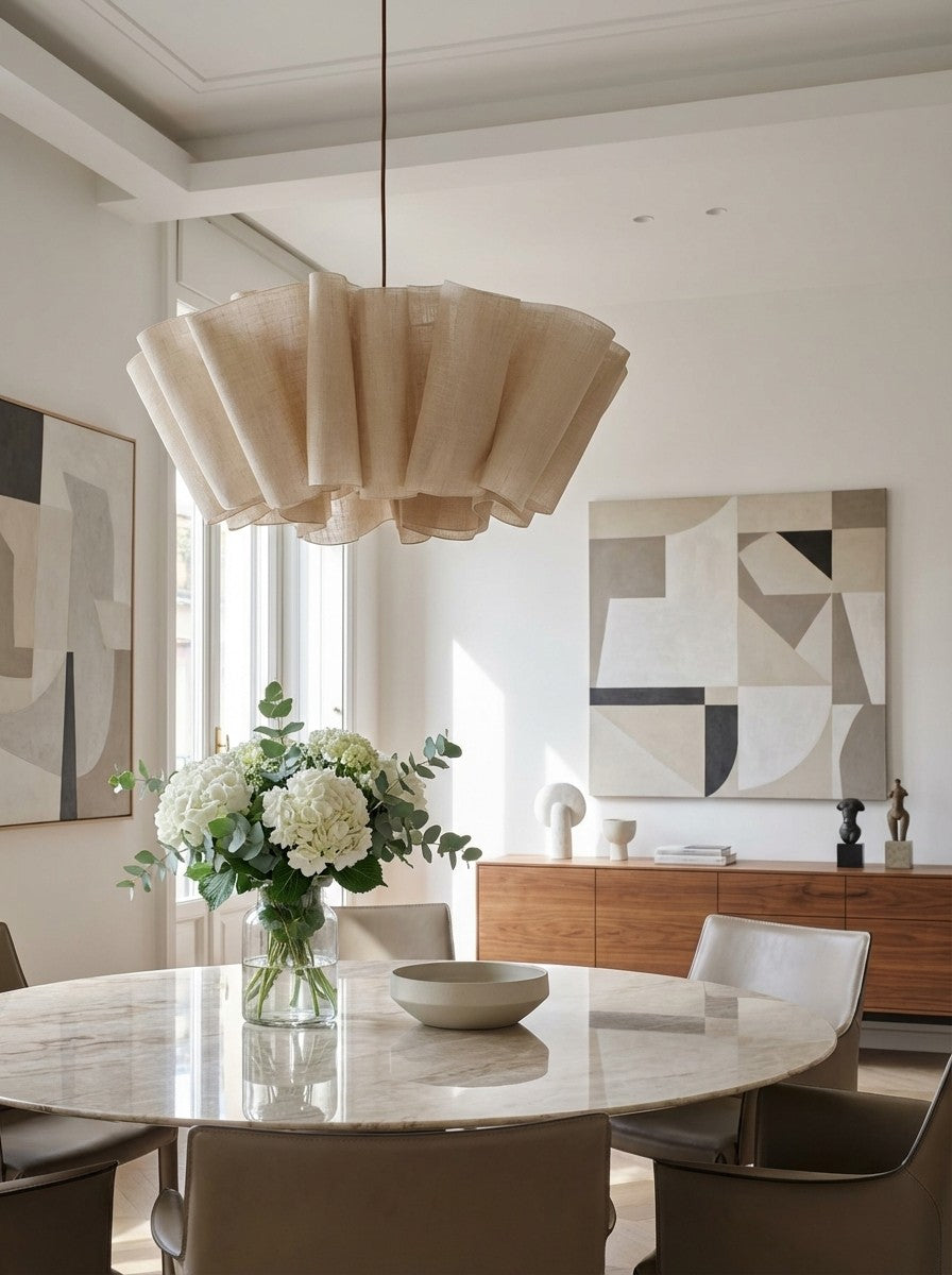 Pleated Fabric Pendant Light, 40cm Drum Shade, Scandi Style