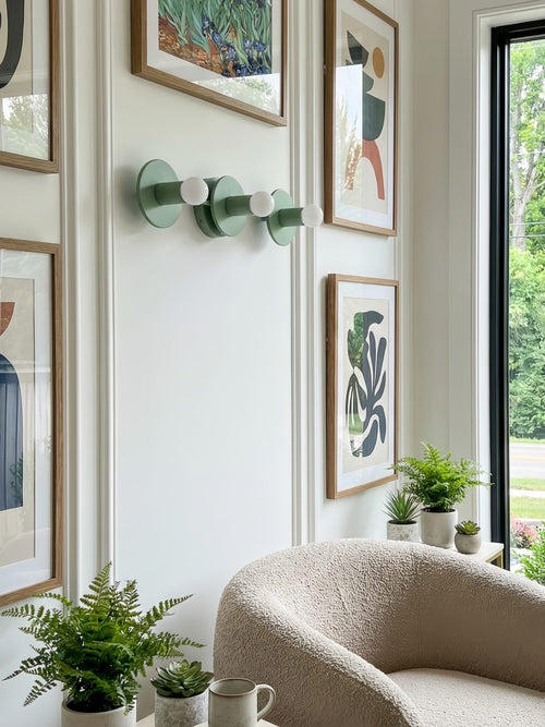 3-Light Wall Light with Spherical Glass Shades, Nine Colours