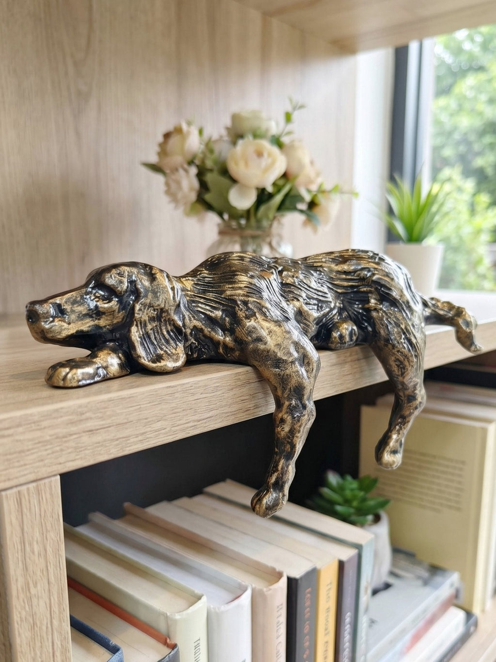 Geometric Iron Dog Sculpture, Minimalist Desk Ornament