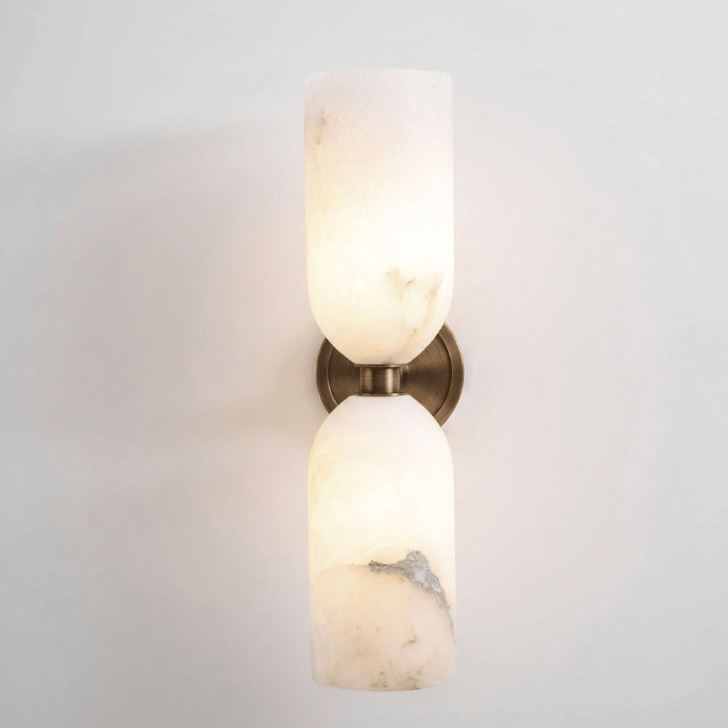 Alabaster Wall Light with Twin Discs and Brass Centre