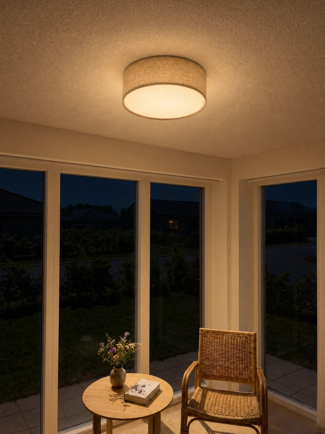 Linen Drum Ceiling Light, 45.7cm, White Flax Texture