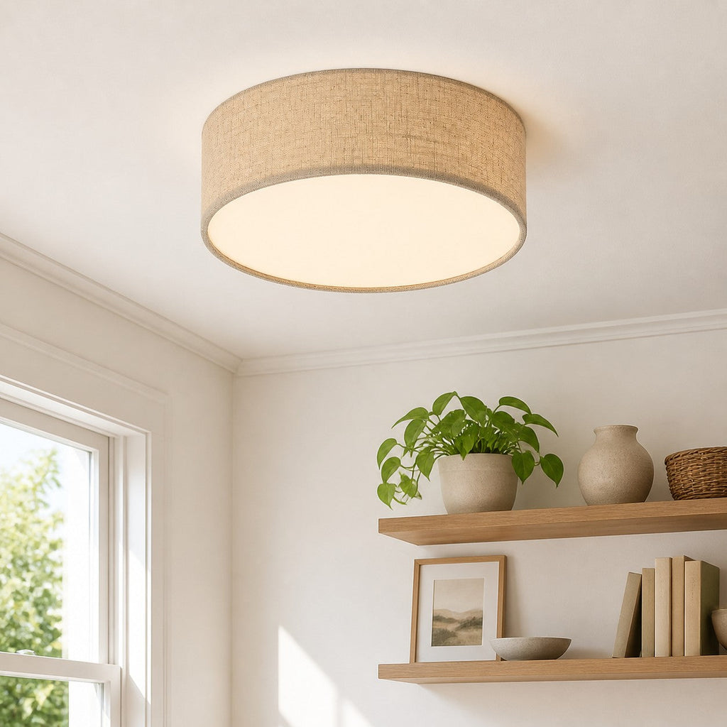 Linen Drum Ceiling Light, 45.7cm, White Flax Texture