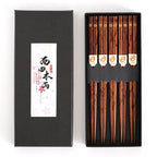 Wooden Chopsticks, Set of 5 Pairs with Gold Sakura Design