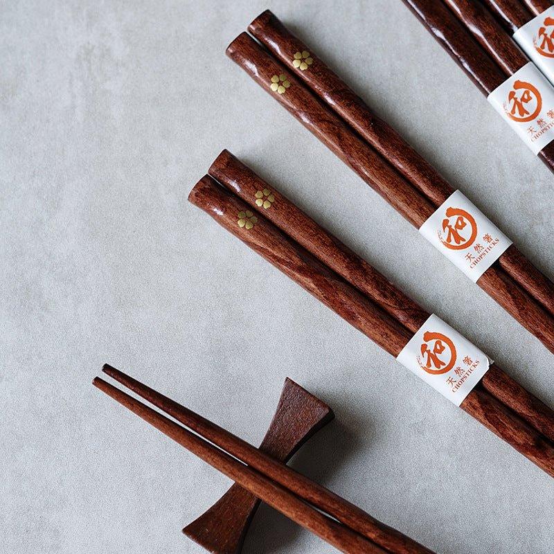 Wooden Chopsticks Set of 5 Pairs with Gold Sakura Design