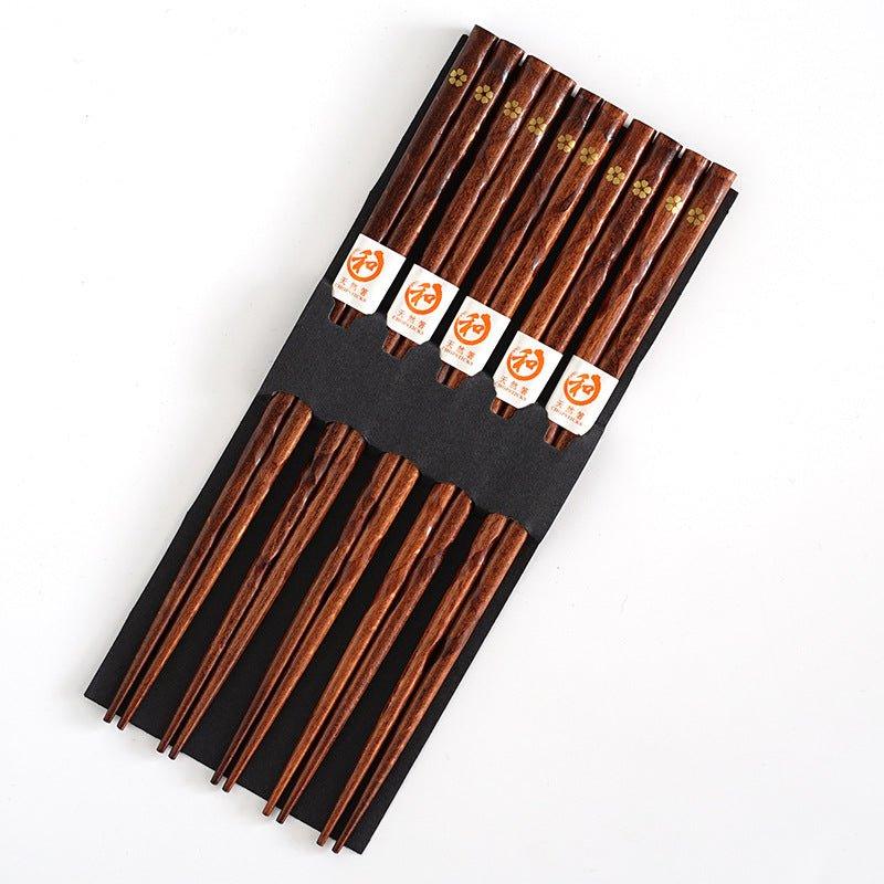 Wooden Chopsticks, Set of 5 Pairs with Gold Sakura Design