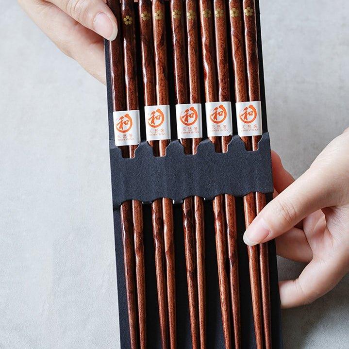 Wooden Chopsticks, Set of 5 Pairs with Gold Sakura Design
