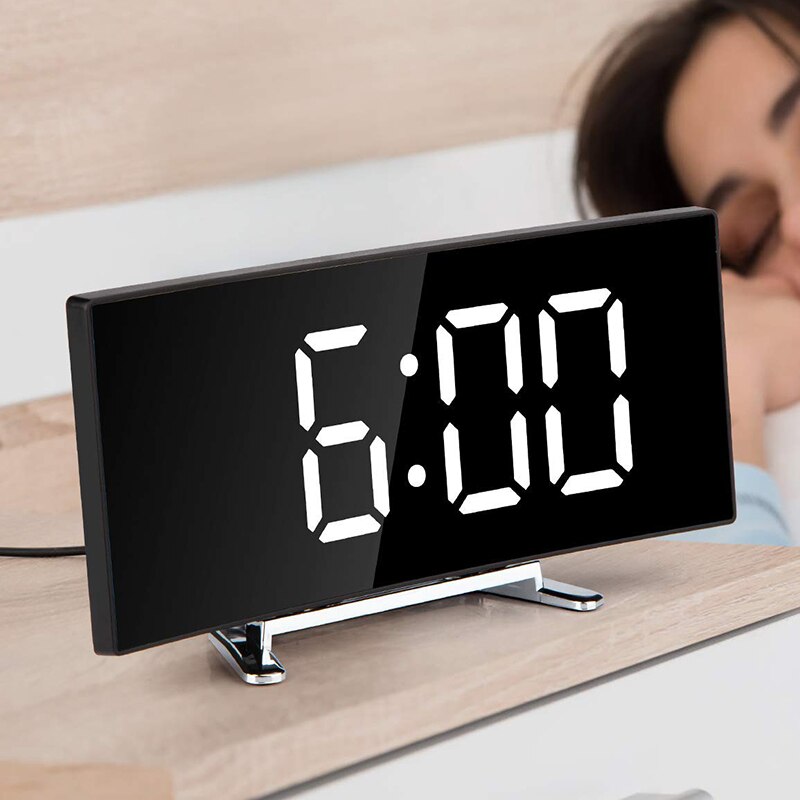 Digital LED Alarm Clock with Curved Display and Night Mode