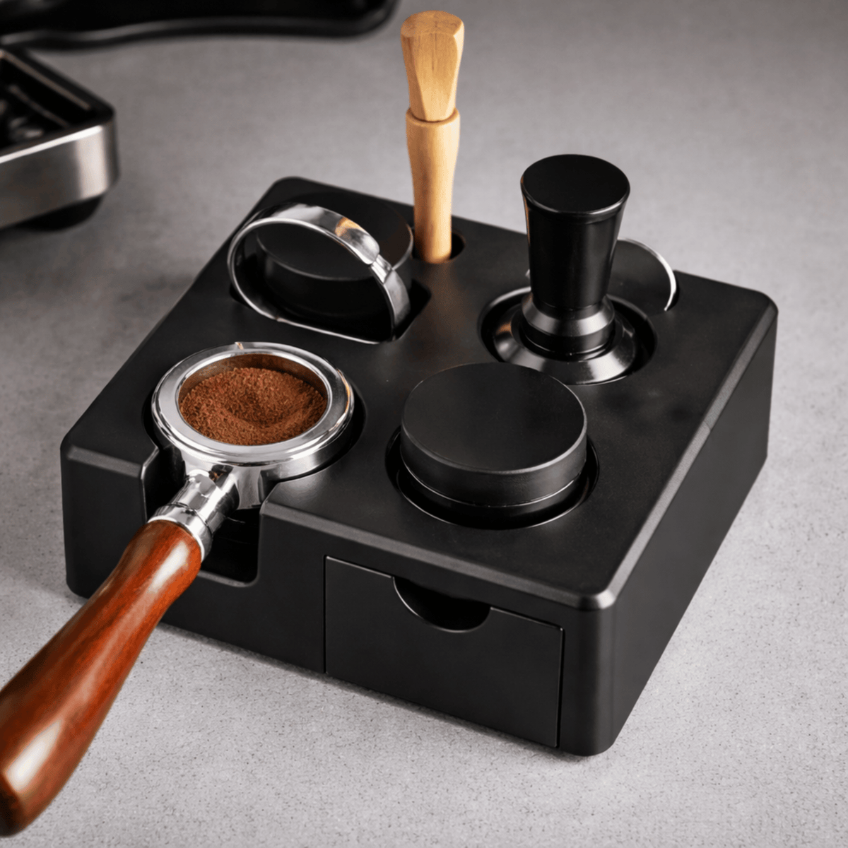 Espresso Tamping Station with Tool Storage and Knock Tray