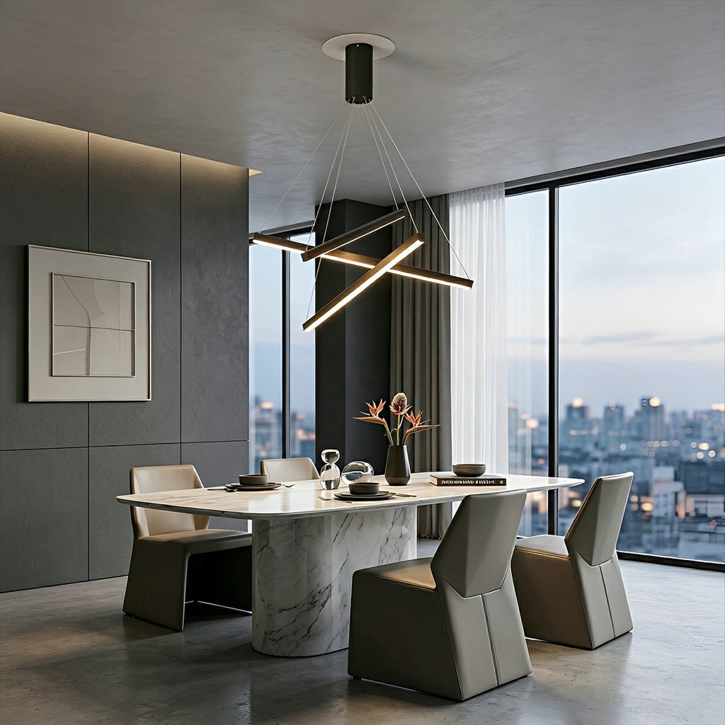 Tiered Black LED Pendant Chandelier, Dimmable with Remote