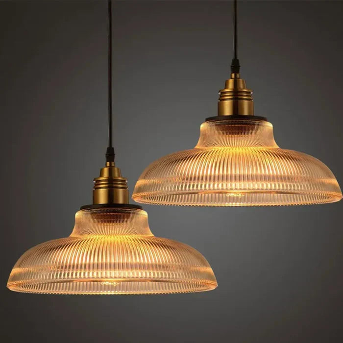 Ribbed Glass Pendant Light in Amber or Clear Glass