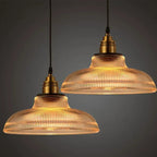 Ribbed Glass Pendant Light in Amber or Clear Glass