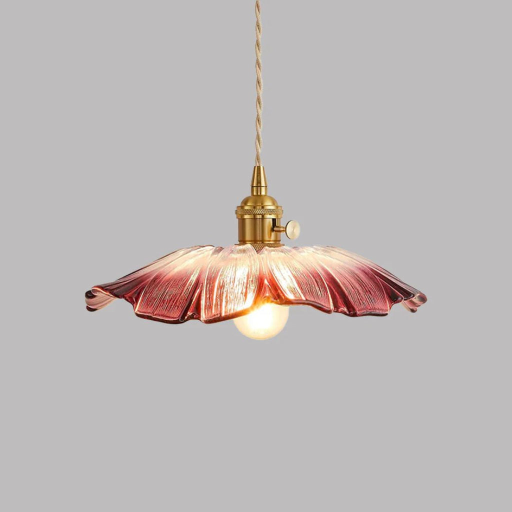 Ribbed Glass Flower Pendant Light with Gold-Tone Fitting
