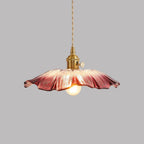 Ribbed Glass Flower Pendant Light with Gold-Tone Fitting