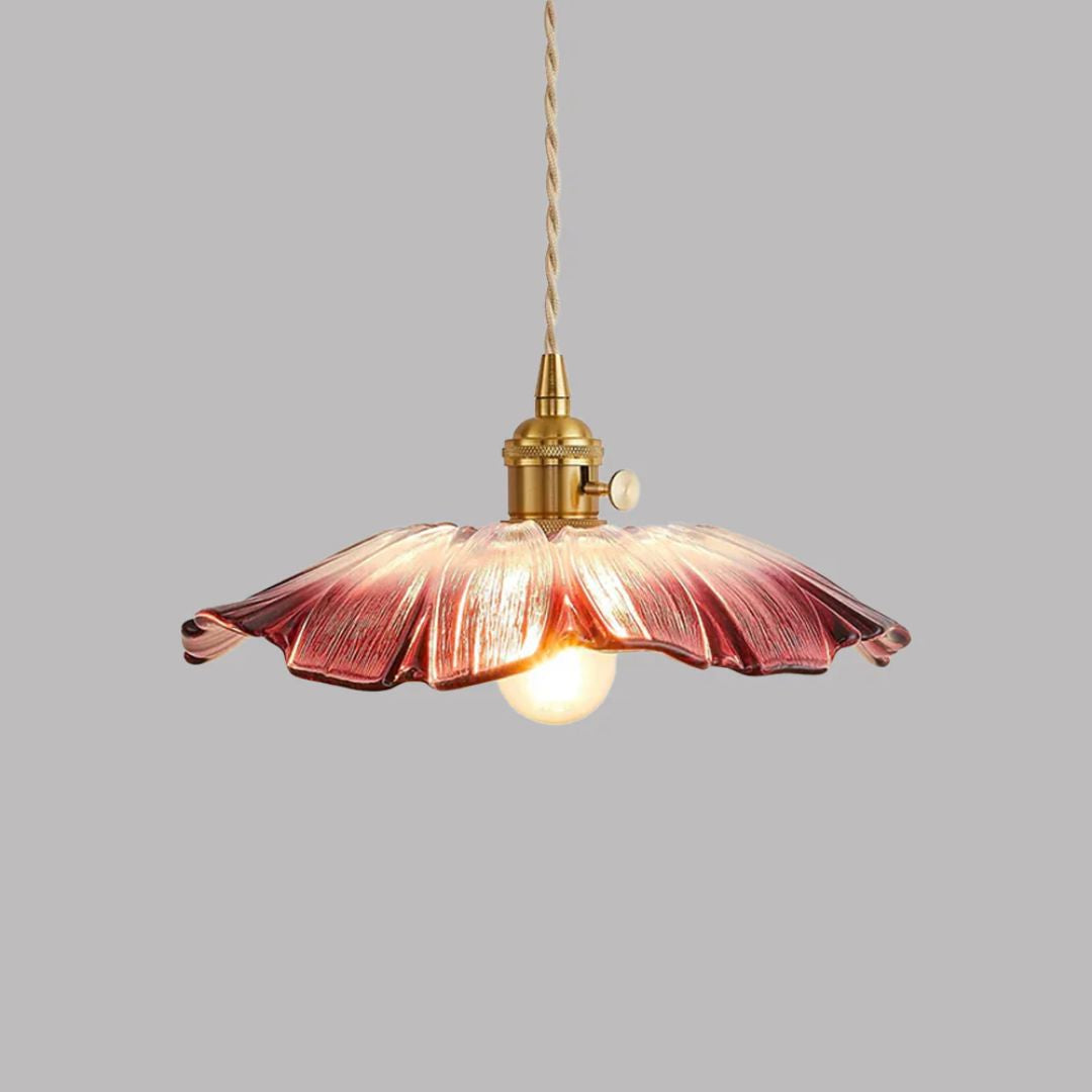 Ribbed Glass Flower Pendant Light with Gold-Tone Fitting