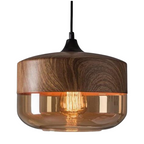 Scandinavian Pendant Light with Glass Shade and Wood-Look Finish
