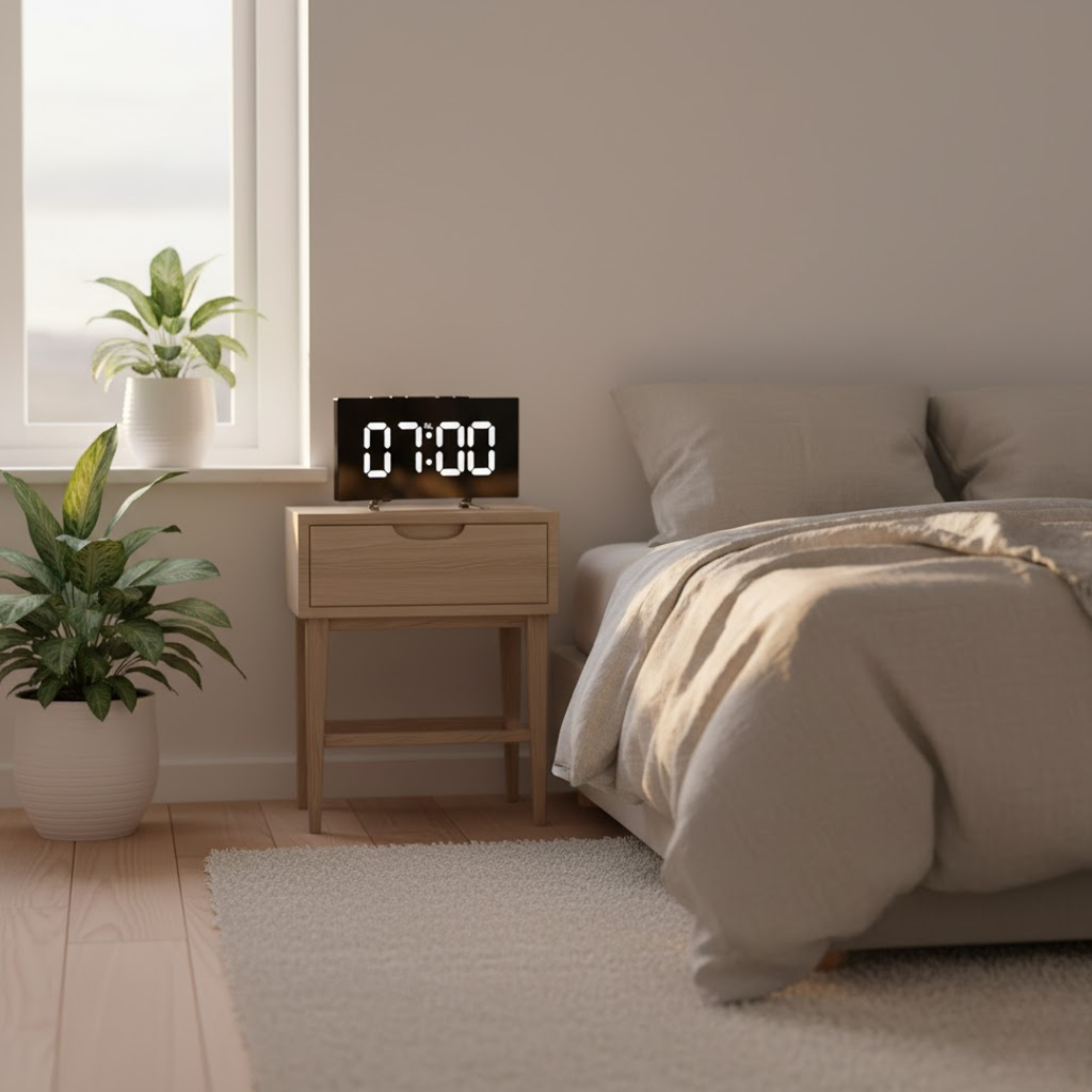 Digital LED Alarm Clock with Curved Display and Night Mode