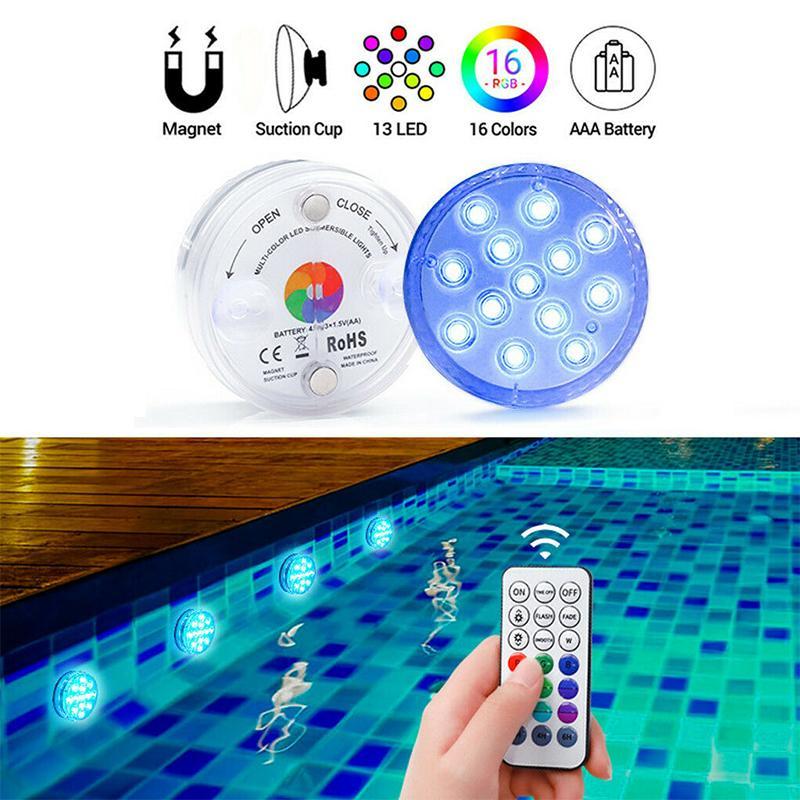 Submersible LED Pool Light with Remote Control, IP68 Waterproof