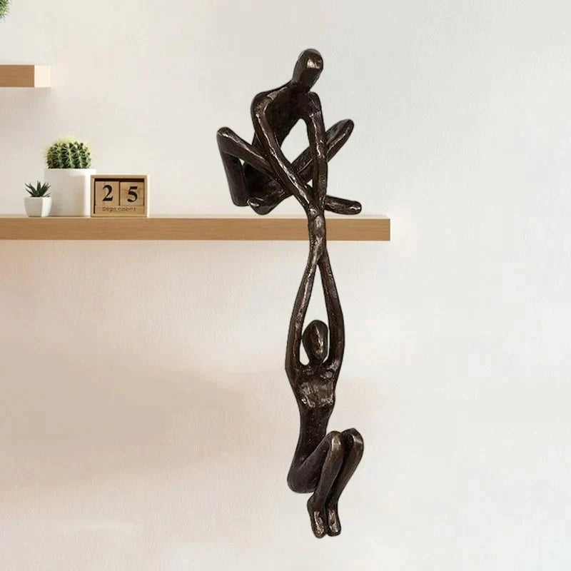 Balancing Couple Sculpture in Resin, Black or Bronze, 20.5cm