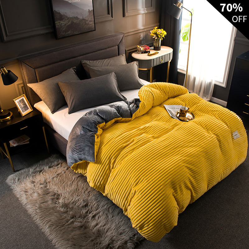 Double-Sided Fleece Duvet Set with Pillowcase, Velvet Feel