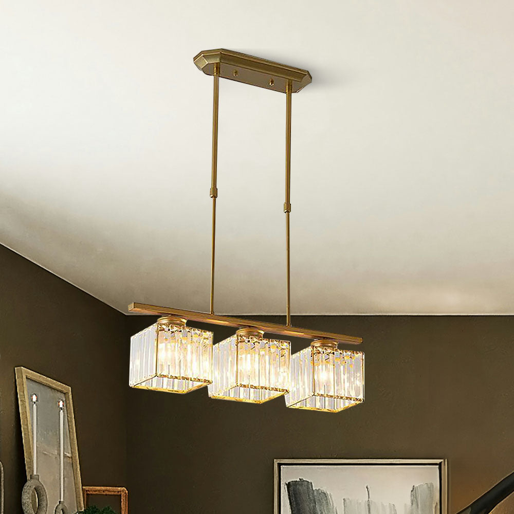 Glass and Iron 3 or 4 Light Pendant, Adjustable 35-70cm