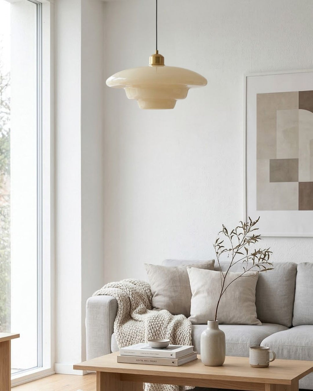 Opal White Glass Pendant Light with Brushed Brass, E27