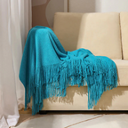 Chunky Knit Throw with Fringe Trim, Soft Acrylic, 2 Sizes