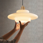 Round Glass Pendant Light with Gold Detail, Adjustable Drop