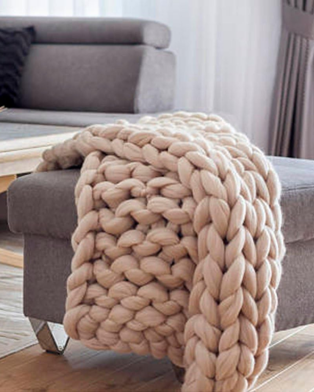 Hand-Knitted Chunky Chenille Throw Blanket