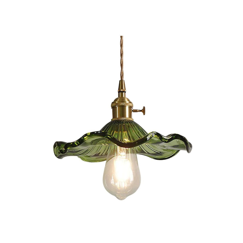 Green Glass Flower Pendant Light 23 cm with Brass Fitting