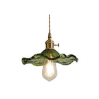 Green Glass Flower Pendant Light 23 cm with Brass Fitting