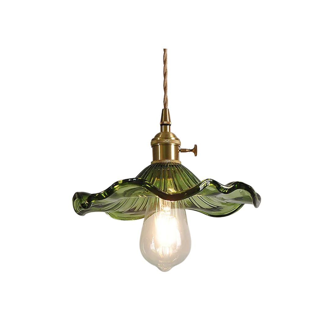 Green Glass Flower Pendant Light 23 cm with Brass Fitting