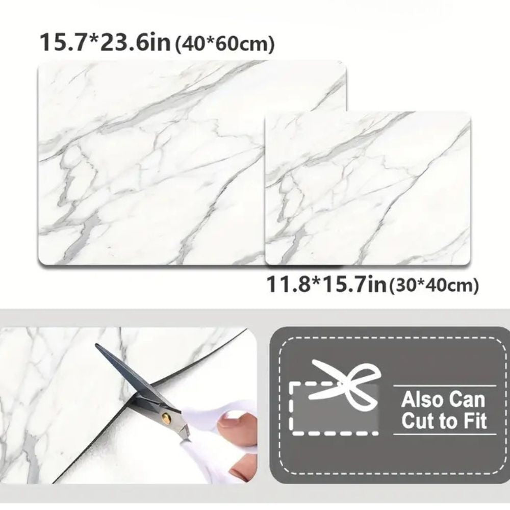 Absorbent Dish Drying Mat, Marble-Effect, Heat Resistant